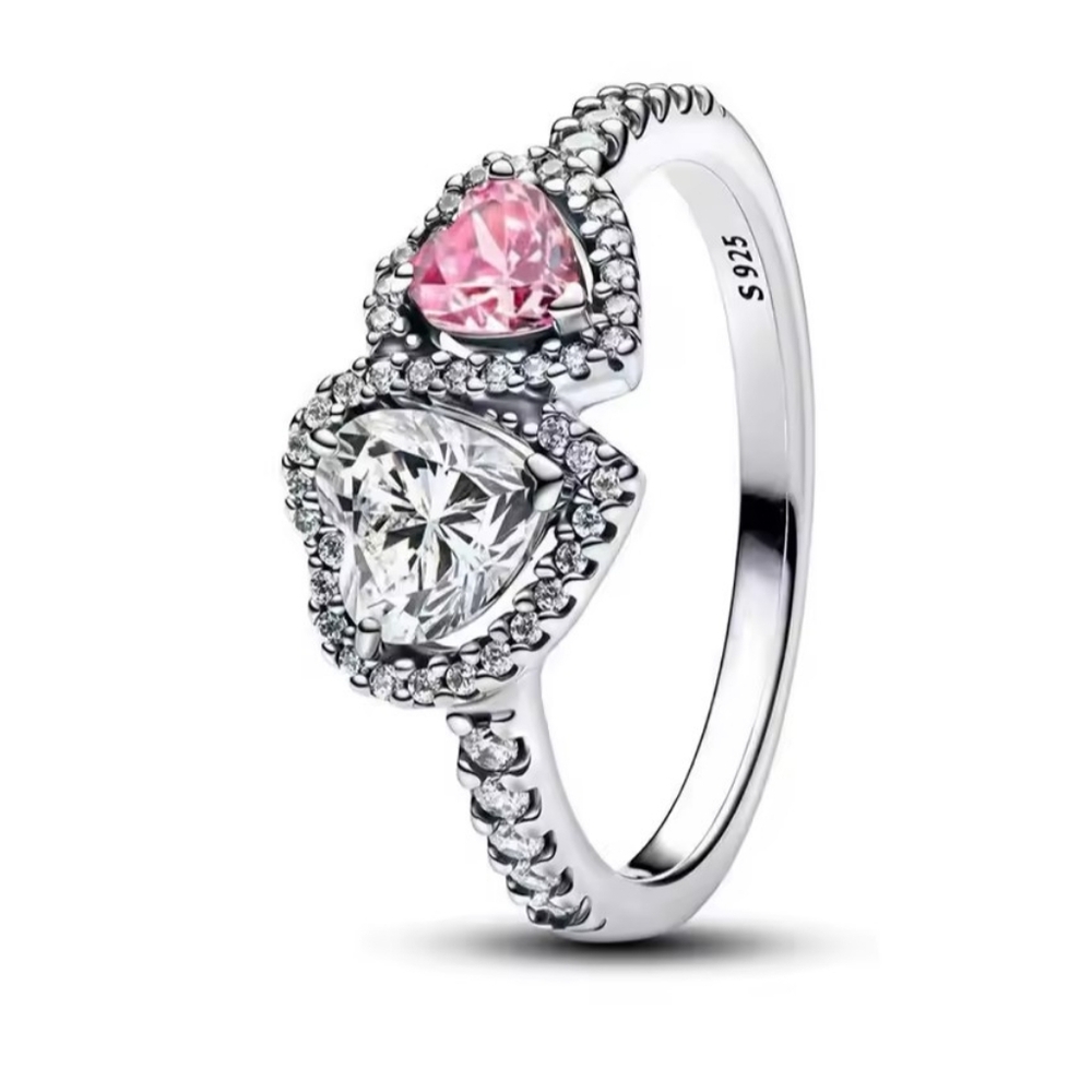 .925 Sterling Silver Heart Pink Stone Ring